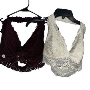 Aeropostale lace halter bralettes set of two white and burgundy woman’s large